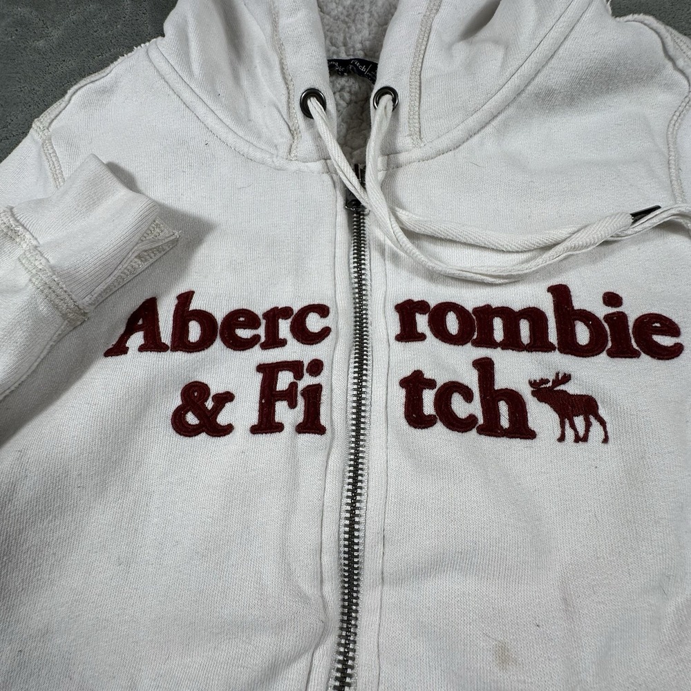 Abercrombie & Fitch Vintage Y2K Spellout Zip Up Hoodie Womens XS Sherpa Lined